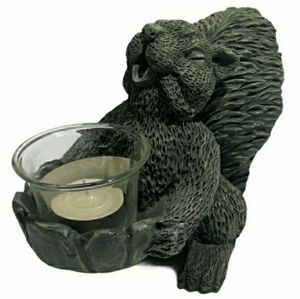 Squirrel Candle Holder Resin Art Indoor / Outdoor Garden Patio Decor